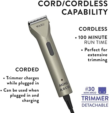 Pet Grooming Clippers : Wahl Professional Animal MiniArco Corded/Cordless Pet, Dog, Cat, and Horse Trimmer Kit - Image 3