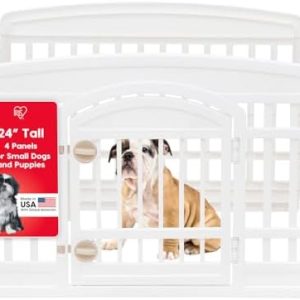 IRIS USA 24" 4-Panel Dog Playpen with Door, 35 x 35 x 24, Puppy Playpen, Dog Play Pen Indoors, Pet Fence, Puppies/Small Dogs, White : Pet Supplies