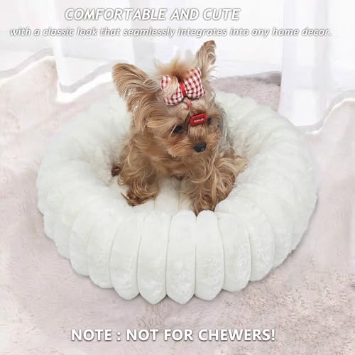 Tiny Dog Bed for Small Dogs and Cats – 16 Inch Donut Washable Soft Comfort Indoor Extra Small Pet Bed,Calming Anti-Anxiety Non-Slip Fluffy Plush Faux Fur Round Puppy Beds Fits Up to 5 lbs Pets,Cream : Pet Supplies - Image 2