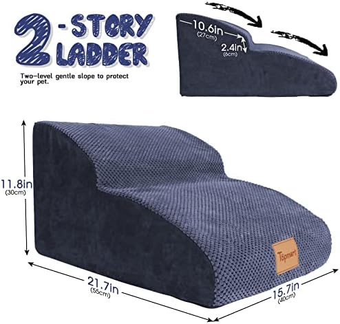 Topmart High Density Extended Foam Dog Ramp&Steps 2 Tiers,11.8" High,Non-Slip Dog Stairs,Soft Foam Pet Ladder with Waterproof Cover,Best for Injured,Older Cats,Pets with Joint Pain : Pet Supplies - Image 2