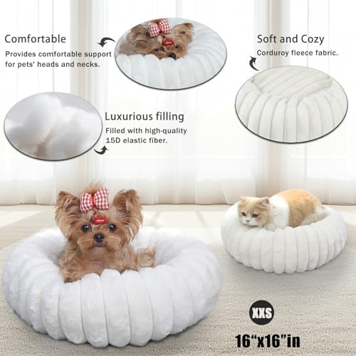 Tiny Dog Bed for Small Dogs and Cats – 16 Inch Donut Washable Soft Comfort Indoor Extra Small Pet Bed,Calming Anti-Anxiety Non-Slip Fluffy Plush Faux Fur Round Puppy Beds Fits Up to 5 lbs Pets,Cream : Pet Supplies - Image 3