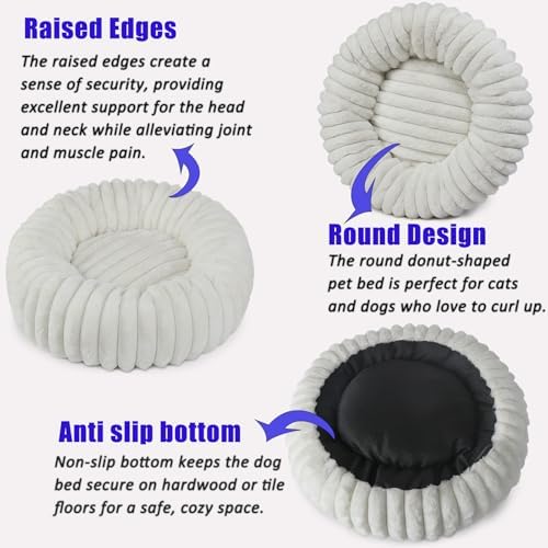 Tiny Dog Bed for Small Dogs and Cats – 16 Inch Donut Washable Soft Comfort Indoor Extra Small Pet Bed,Calming Anti-Anxiety Non-Slip Fluffy Plush Faux Fur Round Puppy Beds Fits Up to 5 lbs Pets,Cream : Pet Supplies - Image 5