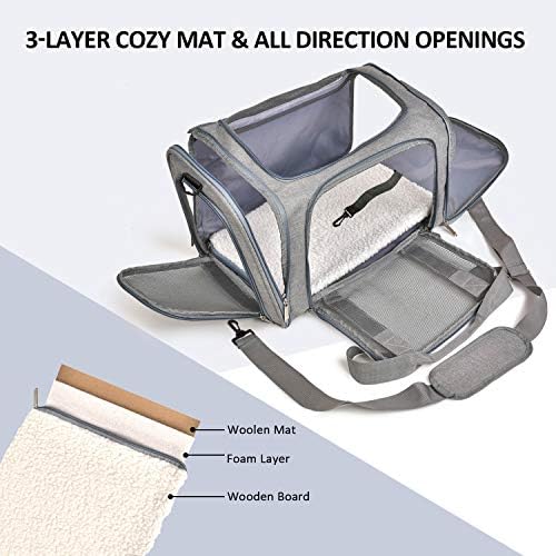 Henkelion Cat Carriers Dog Carrier Pet Carrier For Small / Medium Cats Dogs Puppies (Up To 15lbs), TSA Airline Approved Small Dog Carrier Soft Sided, Collapsible Waterproof Travel Puppy Carrier - Grey : Pet Supplies - Image 2