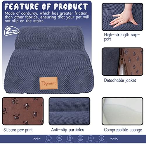 Topmart High Density Extended Foam Dog Ramp&Steps 2 Tiers,11.8" High,Non-Slip Dog Stairs,Soft Foam Pet Ladder with Waterproof Cover,Best for Injured,Older Cats,Pets with Joint Pain : Pet Supplies - Image 6