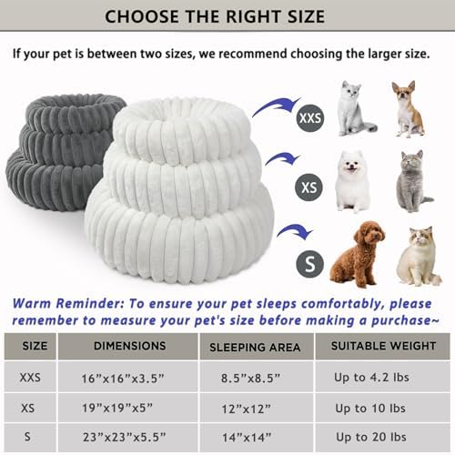 Tiny Dog Bed for Small Dogs and Cats – 16 Inch Donut Washable Soft Comfort Indoor Extra Small Pet Bed,Calming Anti-Anxiety Non-Slip Fluffy Plush Faux Fur Round Puppy Beds Fits Up to 5 lbs Pets,Cream : Pet Supplies - Image 4