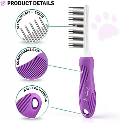 Poodle Pet Detangling Pet Comb with Long & Short Stainless Steel Teeth for Removing Matted Fur, Knots & Tangles – Detangler Tool Accessories for Safe & Gentle DIY Dog & Cat Grooming : Pet Supplies - Image 2