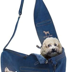 Noah & Paw Dog Sling Carrier for Small Dogs 3-10lb, Dog Sling for Small Dogs and Cats, Dog Carrier with Adjustable Padded Strap, Vegan Denim Lined with Fur, 3X Safety Features, Machine Washable : Pet Supplies