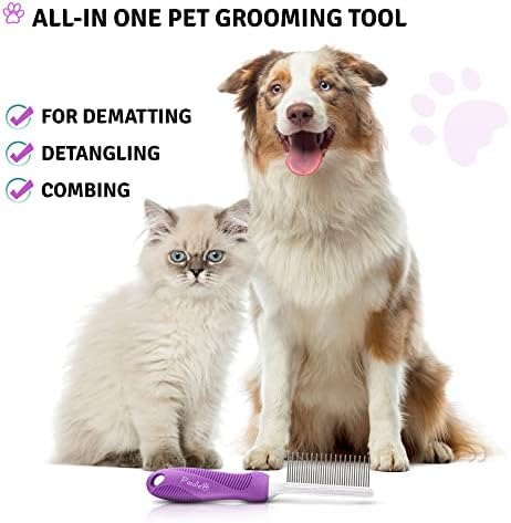 Poodle Pet Detangling Pet Comb with Long & Short Stainless Steel Teeth for Removing Matted Fur, Knots & Tangles – Detangler Tool Accessories for Safe & Gentle DIY Dog & Cat Grooming : Pet Supplies - Image 4