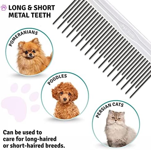Poodle Pet Detangling Pet Comb with Long & Short Stainless Steel Teeth for Removing Matted Fur, Knots & Tangles – Detangler Tool Accessories for Safe & Gentle DIY Dog & Cat Grooming : Pet Supplies - Image 6