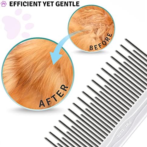 Poodle Pet Detangling Pet Comb with Long & Short Stainless Steel Teeth for Removing Matted Fur, Knots & Tangles – Detangler Tool Accessories for Safe & Gentle DIY Dog & Cat Grooming : Pet Supplies - Image 3
